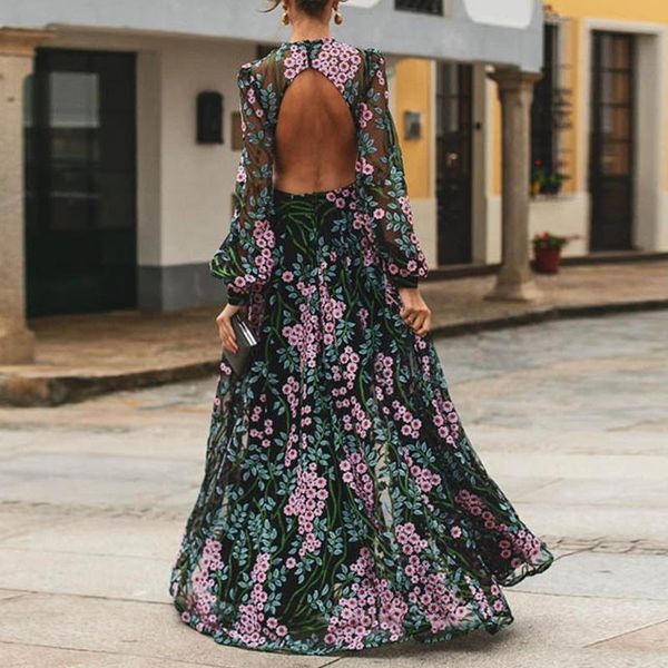 casual dresses 2021 vintage long sleeve backless maxi dress women floral print open back summer beach robe femme, Black;gray
casual dresses 2021 vintage long sleeve backless maxi dress women floral print open back summer beach robe femme, Black;gray