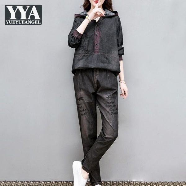 women loungewear embroidery long sleeve hooded denim t-shirt elastic loose harem jeans fashion female two piece set tracksuit women's p, White
women loungewear embroidery long sleeve hooded denim t-shirt elastic loose harem jeans fashion female two piece set tracksuit women's p, White