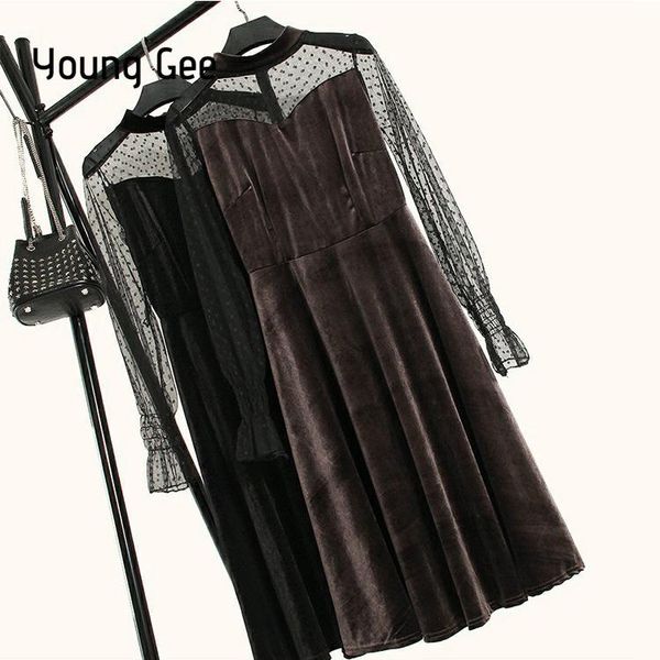 casual dresses younggee 2021 spring autumn women vintage velvet dress mesh dots long sleeve elegant party with belts vestidos robe feme, Black;gray
casual dresses younggee 2021 spring autumn women vintage velvet dress mesh dots long sleeve elegant party with belts vestidos robe feme, Black;gray