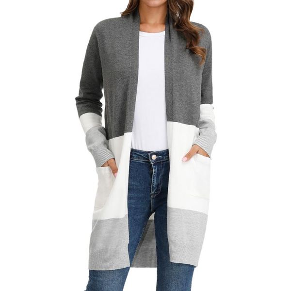 women's jackets women spring coats thigh length knitted jacket long sleeve open front pockets patchwork big size autumn clothes female, Black;brown
women's jackets women spring coats thigh length knitted jacket long sleeve open front pockets patchwork big size autumn clothes female, Black;brown