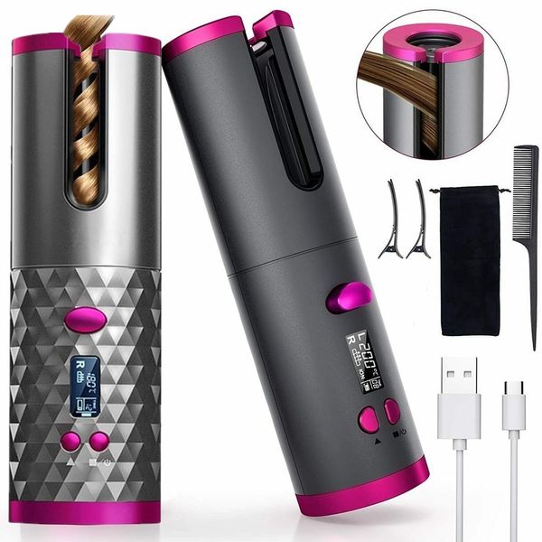 wireless automatic hair curler portable usb rechargeable rotating curling iron women girl lcd display curly machine styling tool 
wireless automatic hair curler portable usb rechargeable rotating curling iron women girl lcd display curly machine styling tool