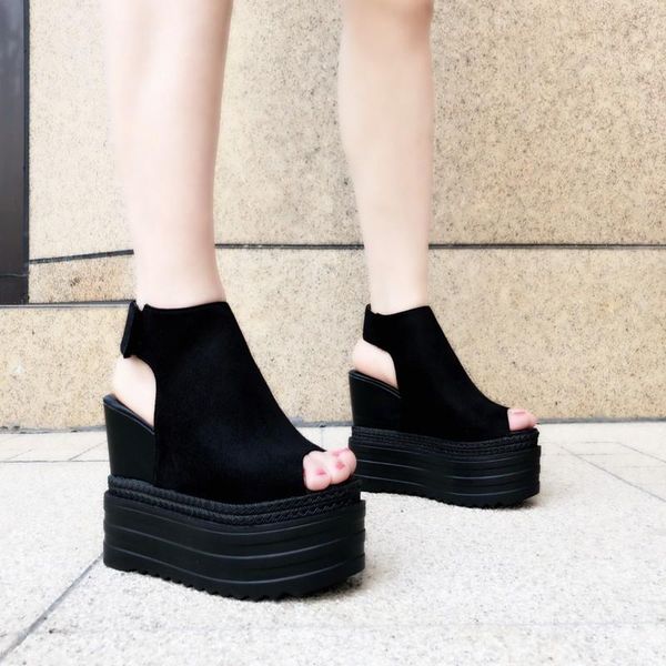 female sandals 13 cm thick bottom silver wedge super high-heeled nightclub catwalk shoes, Black
female sandals 13 cm thick bottom silver wedge super high-heeled nightclub catwalk shoes, Black