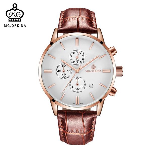 wristwatches mg. orkina men's luxury rose gold thin case quartz analog male dress watches auto date chronograph montre homme, Slivery;brown
wristwatches mg. orkina men's luxury rose gold thin case quartz analog male dress watches auto date chronograph montre homme, Slivery;brown