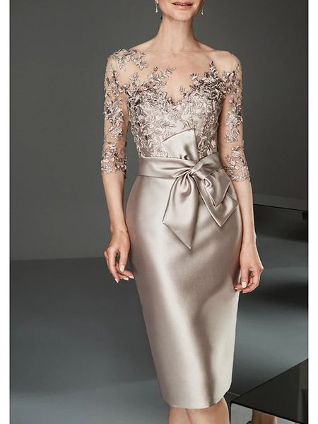 sheath / column mother of the bride dress charming elegant bateau neck knee length sash 3/4 long sleeve with lace applique 2021 c119, Black;red
sheath / column mother of the bride dress charming elegant bateau neck knee length sash 3/4 long sleeve with lace applique 2021 c119, Black;red