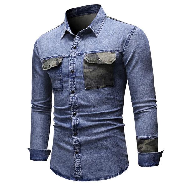 men's casual shirts fashion fad spring jeans shirt men camouflage patchwork long sleeve mens denim streetwear, White;black
men's casual shirts fashion fad spring jeans shirt men camouflage patchwork long sleeve mens denim streetwear, White;black