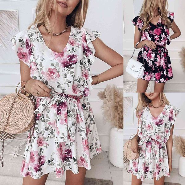 ruffle 2021 summer short sleeve print dress, Black
ruffle 2021 summer short sleeve print dress, Black
