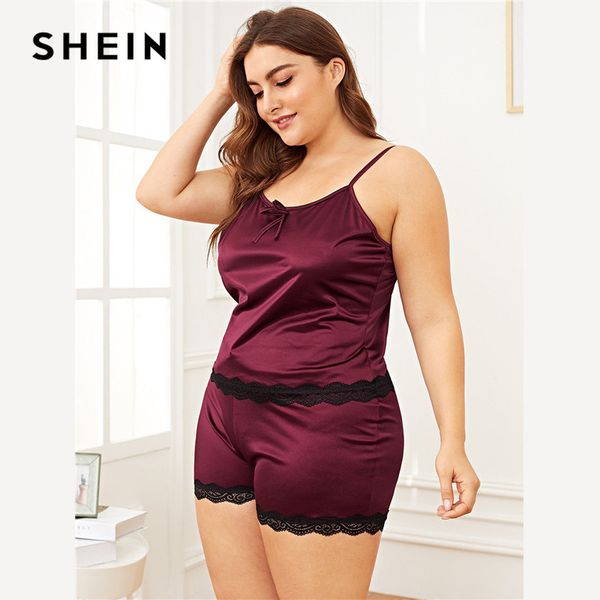 shein plus size women summer pajama set lace trim burgundy cami with shorts sleepwear sleeveless spaghetti strap nightwear, Black;red
shein plus size women summer pajama set lace trim burgundy cami with shorts sleepwear sleeveless spaghetti strap nightwear, Black;red