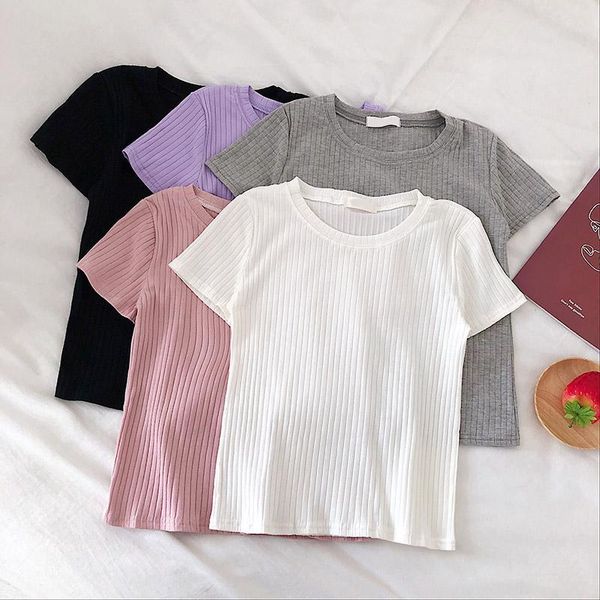women's t-shirt solid round neck ribbed knit casual women tees 2021 autumn short sleeve office ladies basic form fitted t-shirts, White
women's t-shirt solid round neck ribbed knit casual women tees 2021 autumn short sleeve office ladies basic form fitted t-shirts, White