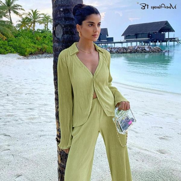 women's two piece pants ladies mnealways18 casual office 2 sets summer women outfit long sleeve shirt and loose green pleated suit fema, White
women's two piece pants ladies mnealways18 casual office 2 sets summer women outfit long sleeve shirt and loose green pleated suit fema, White