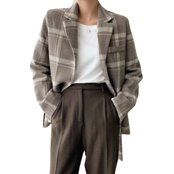 women's wool & blends 2021 autumn and winter fashion retro plaid suit jacket female korean version belt slim mid length temperament coa, Black
women's wool & blends 2021 autumn and winter fashion retro plaid suit jacket female korean version belt slim mid length temperament coa, Black