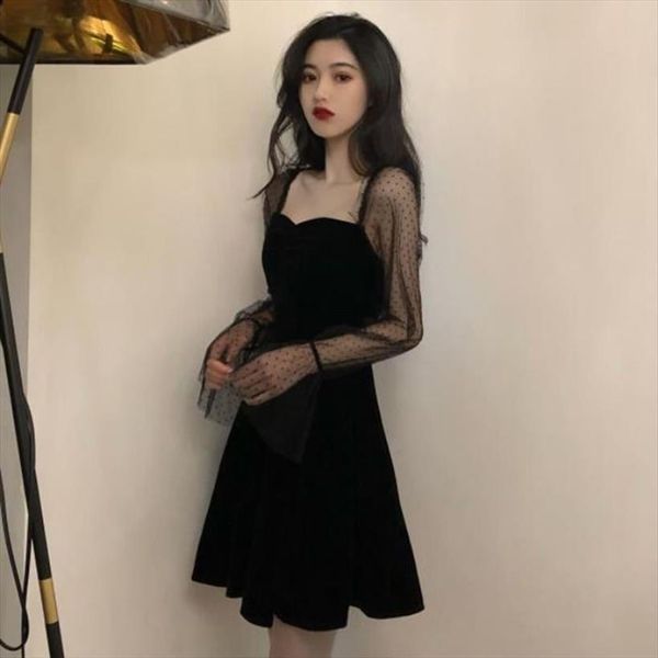 black lace gothic vintage womens dresses elegant evening party club a line puff sleeve vestidos, Black;gray
black lace gothic vintage womens dresses elegant evening party club a line puff sleeve vestidos, Black;gray