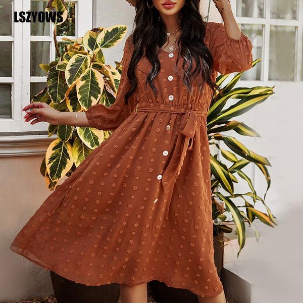dot embroidery midi dress spring summer 3/4 sleeve v neck button chiffon women elegant a-line sashes party holiday dresses casual, Black;gray
dot embroidery midi dress spring summer 3/4 sleeve v neck button chiffon women elegant a-line sashes party holiday dresses casual, Black;gray