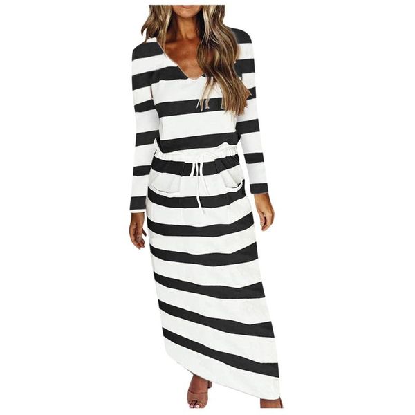casual dresses creative striped fashion long skirt beach dress women stripe print v-neck sleeve loose pocket, Black;gray
casual dresses creative striped fashion long skirt beach dress women stripe print v-neck sleeve loose pocket, Black;gray