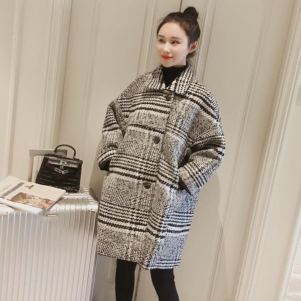 autumn fashion chess casual woolen jackets unique vintage breasted long female coat s294, Black
autumn fashion chess casual woolen jackets unique vintage breasted long female coat s294, Black