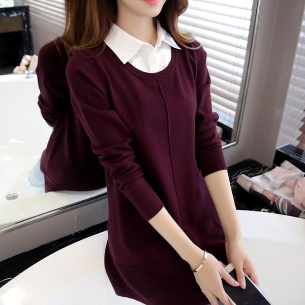 women's sweaters fashion trend fake two-piece turn-down collar knit pullover women autumn 2021 loose comfortable long-sleeved long swea, White;black
women's sweaters fashion trend fake two-piece turn-down collar knit pullover women autumn 2021 loose comfortable long-sleeved long swea, White;black