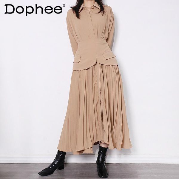 casual dresses elegant pleated dress for women 2021 summer stitching lapel long sleeve slim waist maxi office lady vestido de mujer, Black;gray
casual dresses elegant pleated dress for women 2021 summer stitching lapel long sleeve slim waist maxi office lady vestido de mujer, Black;gray