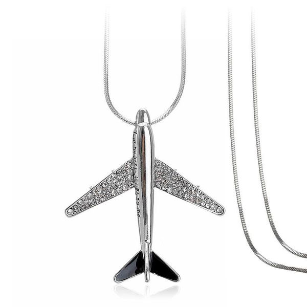 pendant necklaces women's aircraft long necklace airplane rhinestone alloy sweater chain, Silver
pendant necklaces women's aircraft long necklace airplane rhinestone alloy sweater chain, Silver