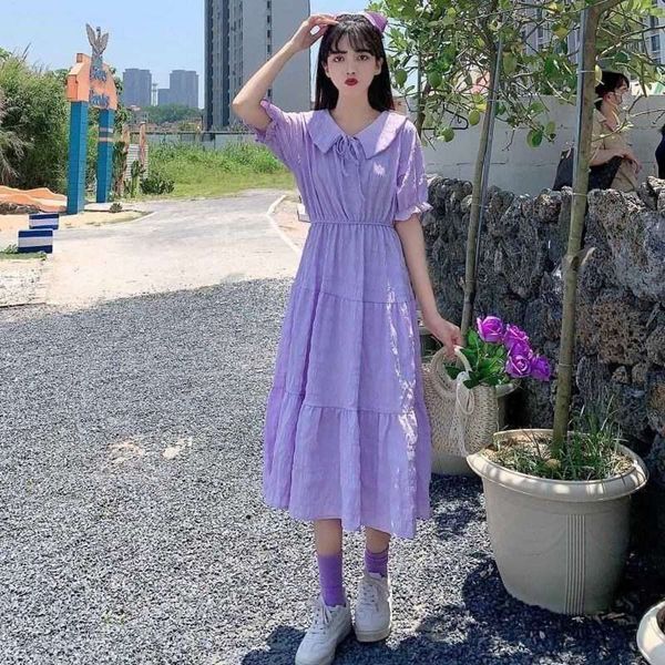 summer purple lace up doll collar with thin waist medium long temperament pleated short sleeve dress, Black;gray
summer purple lace up doll collar with thin waist medium long temperament pleated short sleeve dress, Black;gray
