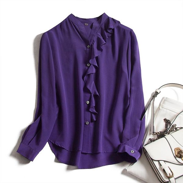 women's blouses & shirts purple long sleeve real silk women ruffles office lady chiffon solid autumn and blusa femenina, White
women's blouses & shirts purple long sleeve real silk women ruffles office lady chiffon solid autumn and blusa femenina, White