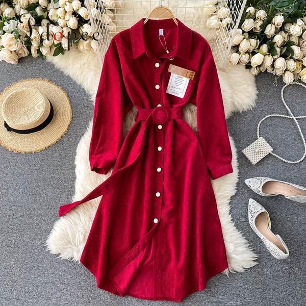 dress women autumn winter corduroy fashion streetwear turn-down collar solid color elegant collect waist red casual dresses, Black;gray
dress women autumn winter corduroy fashion streetwear turn-down collar solid color elegant collect waist red casual dresses, Black;gray