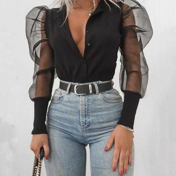 women's blouses & shirts v-neck tulle ruffle long puff sleeve shirt solid lady all-matching autumn women, White
women's blouses & shirts v-neck tulle ruffle long puff sleeve shirt solid lady all-matching autumn women, White