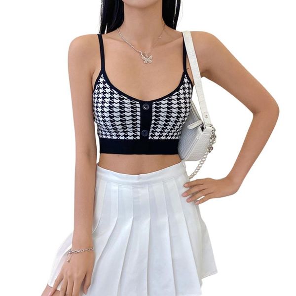 ladies summer midriff-baring camisole girls creative plaid u-neck button decoration sleeveless base shirt slim women's tanks & cami, White
ladies summer midriff-baring camisole girls creative plaid u-neck button decoration sleeveless base shirt slim women's tanks & cami, White