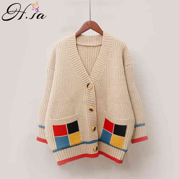h.sa women spring sweater coats v neck single breasted casual poncho patchwork button jumpers korean knit jacket 210417, White;black
h.sa women spring sweater coats v neck single breasted casual poncho patchwork button jumpers korean knit jacket 210417, White;black