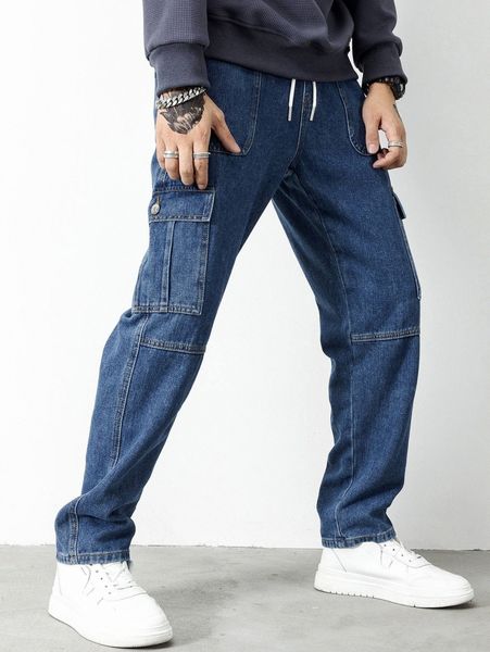 men flap pocket side drawstring waist cargo jeans d4ok#, Blue
men flap pocket side drawstring waist cargo jeans d4ok#, Blue