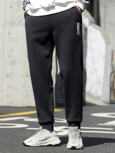 men slogan graphic slant pocket sweatpants j8xd#, Black 
men slogan graphic slant pocket sweatpants j8xd#, Black