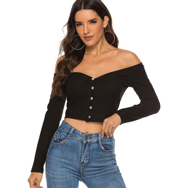 women's t-shirt 2021 women t shirt long sleeve off shoulder button design backless slash neck short female outside streetwear, White
women's t-shirt 2021 women t shirt long sleeve off shoulder button design backless slash neck short female outside streetwear, White