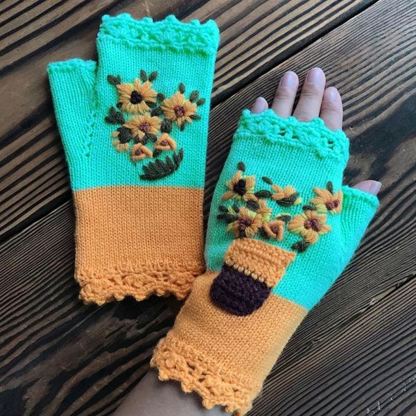 five fingers gloves women color block knitted fingerless sweet daisy floral handmade embroidery thumbhole texting mittens arm warmers, Blue;gray
five fingers gloves women color block knitted fingerless sweet daisy floral handmade embroidery thumbhole texting mittens arm warmers, Blue;gray
