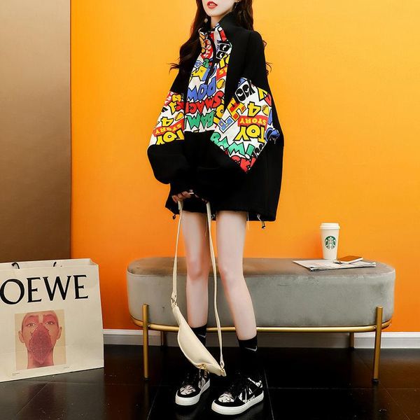 women's hoodies & sweatshirts stand collar sweatshirt autumn 2021 korean design graffiti letter print pullovers loose lazy wind semi zi, Black
women's hoodies & sweatshirts stand collar sweatshirt autumn 2021 korean design graffiti letter print pullovers loose lazy wind semi zi, Black