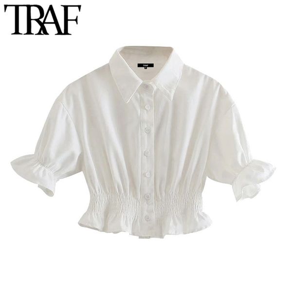 women sweet fashion with buttons ruffled cropped blouses vintage short sleeve elastic hem female shirts chic 210507, White
women sweet fashion with buttons ruffled cropped blouses vintage short sleeve elastic hem female shirts chic 210507, White