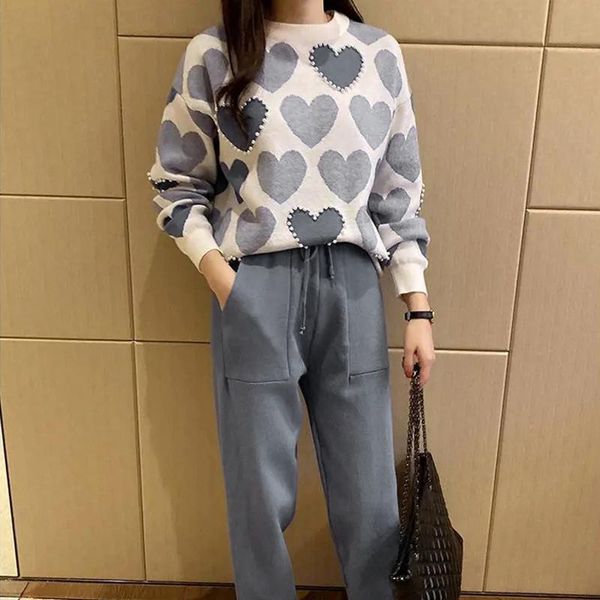 women's two piece pants monerffi fashion love printed knitted peice suit women long sleeve sweater and solid colors casual female, White
women's two piece pants monerffi fashion love printed knitted peice suit women long sleeve sweater and solid colors casual female, White