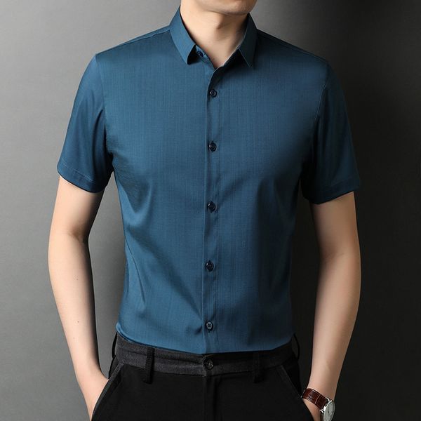 men's summer silk short sleeve shirt solid color stretch non iron inch fashion casual thin 369, White;black
men's summer silk short sleeve shirt solid color stretch non iron inch fashion casual thin 369, White;black