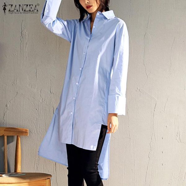 women's blouses & shirts spring solid long shirt vestidos elegant lapel asymmetrical blouse women casual sleeve tunic blusas che, White
women's blouses & shirts spring solid long shirt vestidos elegant lapel asymmetrical blouse women casual sleeve tunic blusas che, White