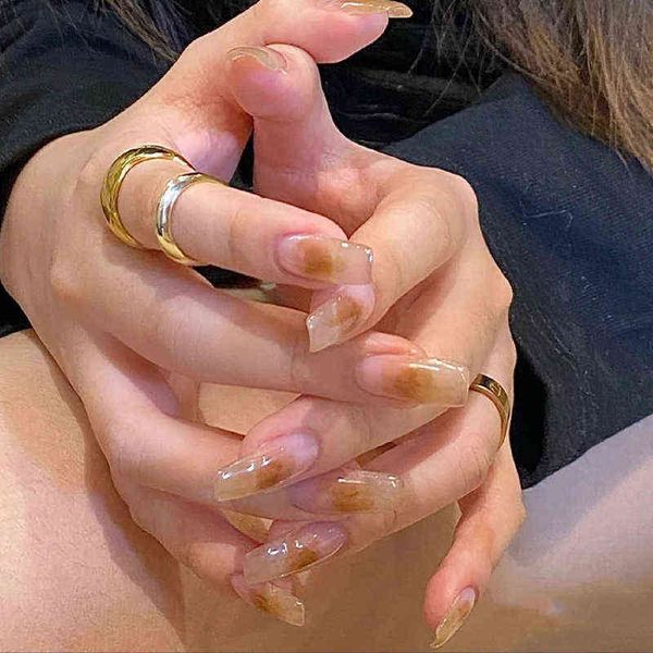 false nails 24pcs gradient amber marble texture nails art long trapezoid false wearable fake with glue and wearing tools 220225, Red;gold
false nails 24pcs gradient amber marble texture nails art long trapezoid false wearable fake with glue and wearing tools 220225, Red;gold