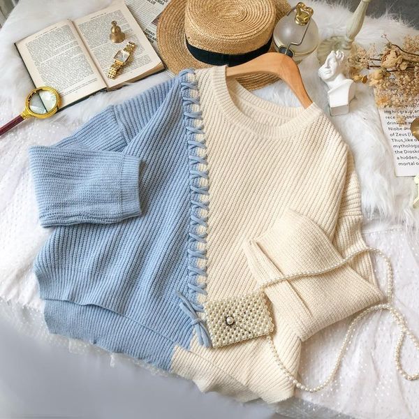 knitted sweater female japanese fashion cross bandage splicing blue white gentle pullover girl autumn winter base jumper women's sweat, White;black
knitted sweater female japanese fashion cross bandage splicing blue white gentle pullover girl autumn winter base jumper women's sweat, White;black