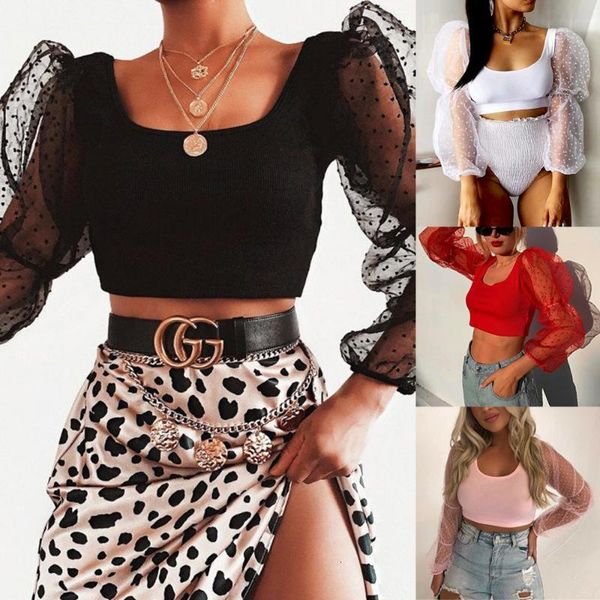 fashion see-through women mesh polka dot blouse tulle long sleeve u-neck slim crop ladies bare belly shirts, White
fashion see-through women mesh polka dot blouse tulle long sleeve u-neck slim crop ladies bare belly shirts, White