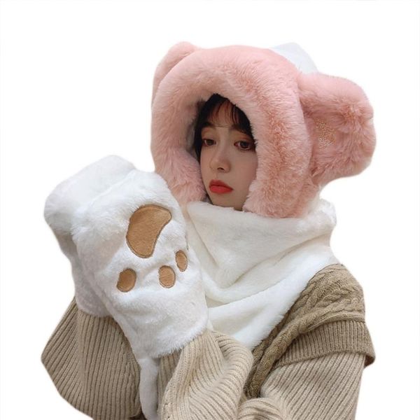 berets plush animal hat scarf hand pockets 3 in1 bear warm cute cap with gloves for outdoor, Blue;gray
berets plush animal hat scarf hand pockets 3 in1 bear warm cute cap with gloves for outdoor, Blue;gray