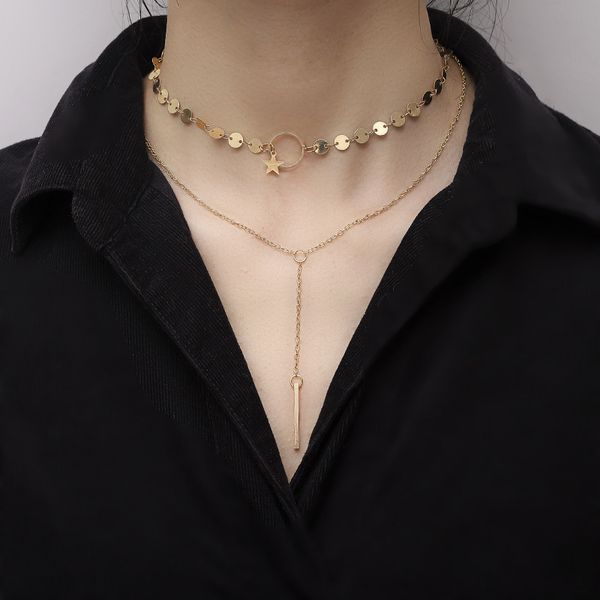 fashion accessories simple street snecklace handmade sequin star tassel collar chain n3332, Silver 
fashion accessories simple street snecklace handmade sequin star tassel collar chain n3332, Silver