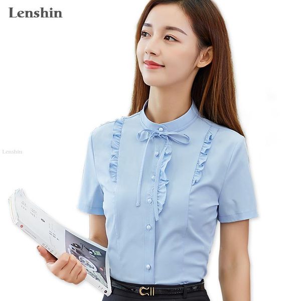 women's blouses & shirts lenshin stand collar fashion female short sleeve tie shirt elegant women blouse with bow office lady work wear, White
women's blouses & shirts lenshin stand collar fashion female short sleeve tie shirt elegant women blouse with bow office lady work wear, White