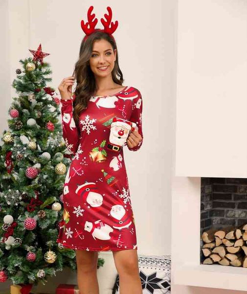 long sleeve o-neck christmas women dresses deer snowman print xmas mini plus size clothing, Black;gray
long sleeve o-neck christmas women dresses deer snowman print xmas mini plus size clothing, Black;gray