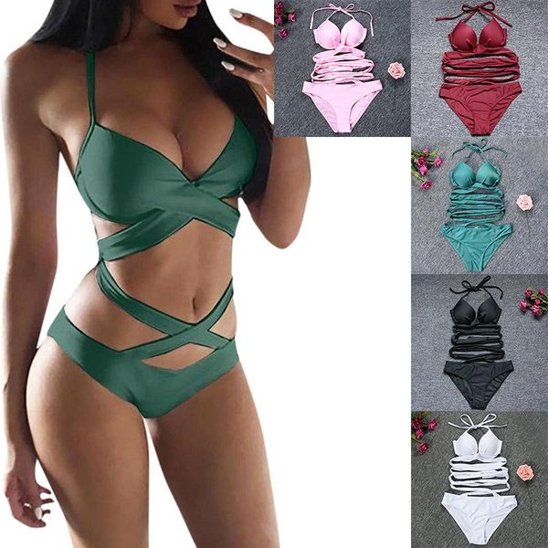 women's swimwear women girls swimsuits high waisted bathing suits push up halter bikini set criss cross bandage solid brazilian 2xl, White;black
women's swimwear women girls swimsuits high waisted bathing suits push up halter bikini set criss cross bandage solid brazilian 2xl, White;black