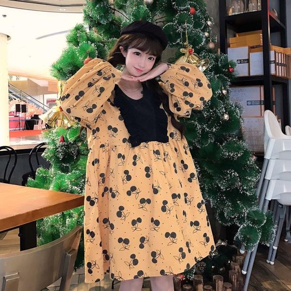 casual dresses korean sweet spring cherry printed lantern sleeve corduroy dress green yellow ruffles 2021 chic loose woman lolita, Black;gray
casual dresses korean sweet spring cherry printed lantern sleeve corduroy dress green yellow ruffles 2021 chic loose woman lolita, Black;gray