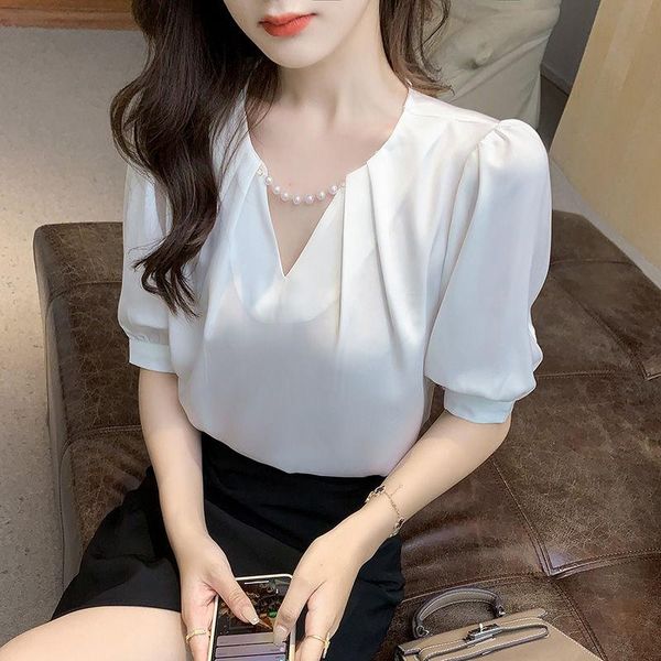 women's blouses & shirts 2021 summer women casual loose half sleeve v-neck beading chiffon fashion elegant office lady clothing, White
women's blouses & shirts 2021 summer women casual loose half sleeve v-neck beading chiffon fashion elegant office lady clothing, White