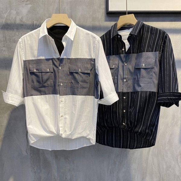 japanese thin simple stripe contrast shirt men's slim breathable five-point sleeve retro inch clothing casual shirts, White;black
japanese thin simple stripe contrast shirt men's slim breathable five-point sleeve retro inch clothing casual shirts, White;black
