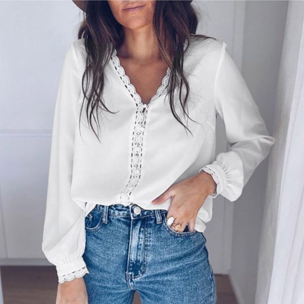 women's blouses & shirts 40# lace buckle blouse women v neck long sleeve solid color vintage basic elegant oversized up blusas y camisa, White
women's blouses & shirts 40# lace buckle blouse women v neck long sleeve solid color vintage basic elegant oversized up blusas y camisa, White