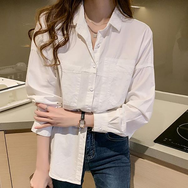 shintimes chemisier femme pockets loose white shirt women korean style clothes 2021 fall long sleeve blouse button womens women's blou 
shintimes chemisier femme pockets loose white shirt women korean style clothes 2021 fall long sleeve blouse button womens women's blou