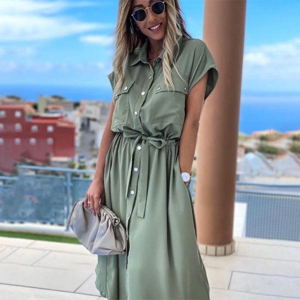 dresses women vintage front button mid solid sashes v-neck short sleeve casual belt waist patchwork office lady summer sun, Black;gray
dresses women vintage front button mid solid sashes v-neck short sleeve casual belt waist patchwork office lady summer sun, Black;gray